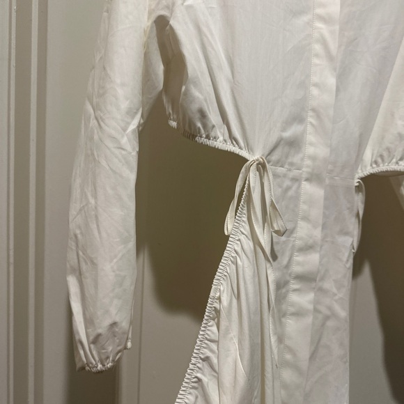 Topshop Ruched Cutout Long Sleeve Cotton Poplin Midi Shirtdress In White - Picture 8 of 10